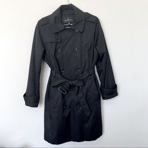 London Fog Trench Coat with Hood, Black, Size 0X